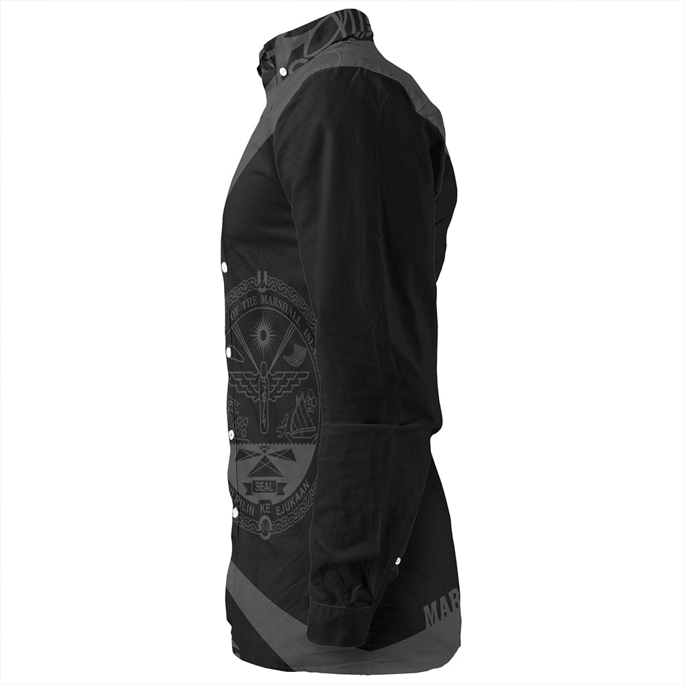Marshall Islands Long Sleeve Shirt Coat Of Arm Lauhala Gray Circle