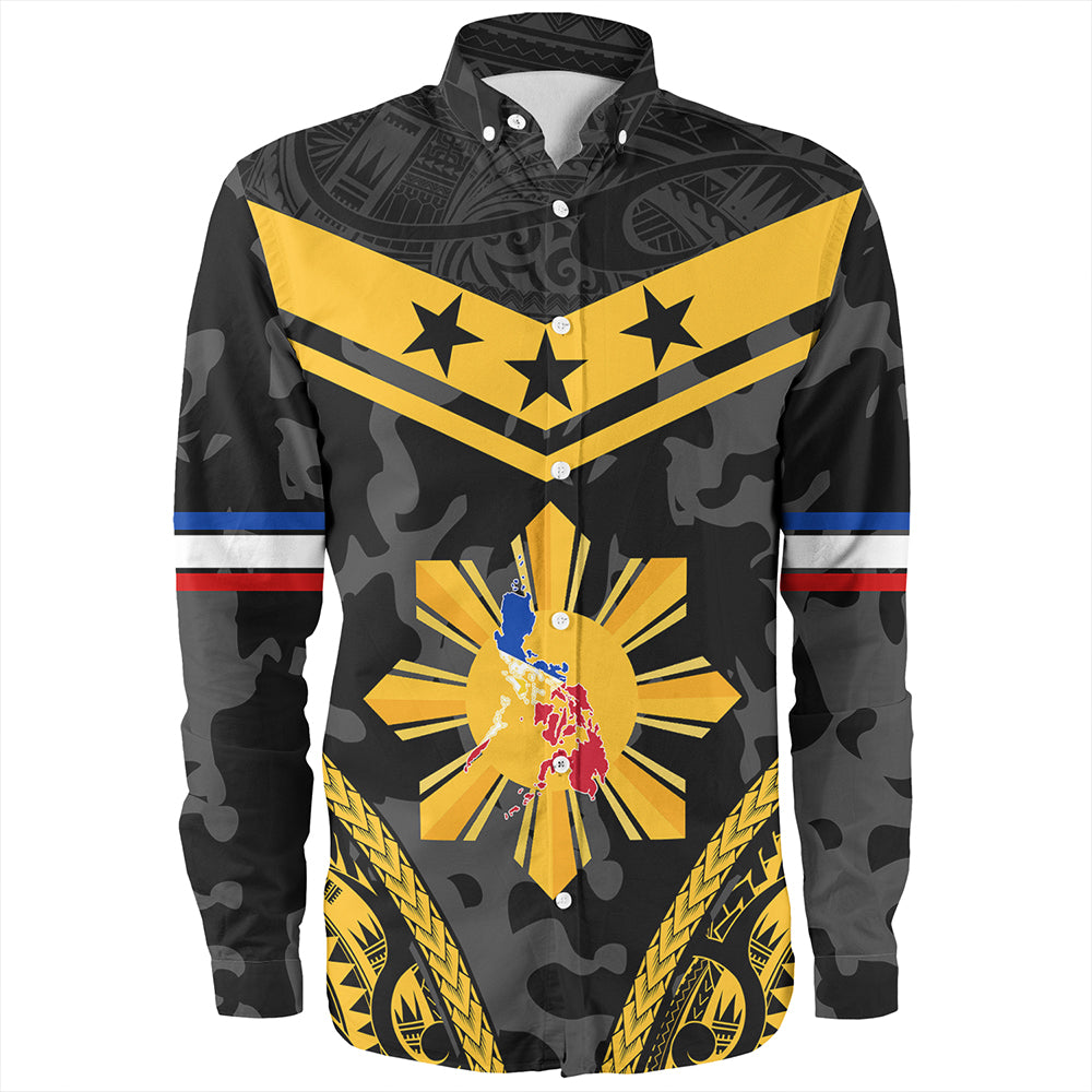 Philippines Long Sleeve Shirt Polynesian Sun Star Style Camouflage