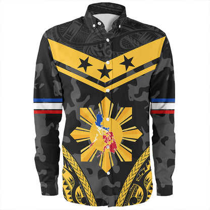 Philippines Long Sleeve Shirt Polynesian Sun Star Style Camouflage