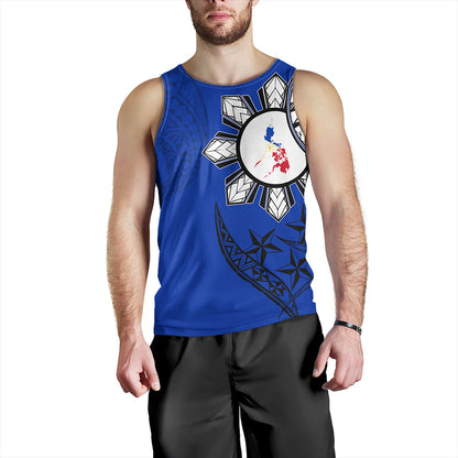 Philippines Tank Top Tribal Sun In My Heart Blue Style