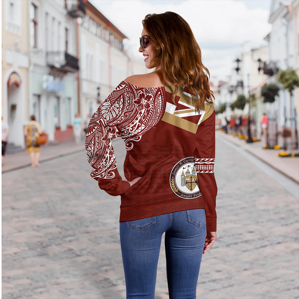 Hawaii Off Shoulder Sweatshirt James B. Castle High School With Crest Style