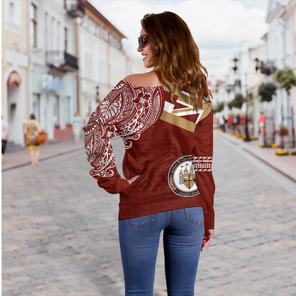 Hawaii Off Shoulder Sweatshirt James B. Castle High School With Crest Style