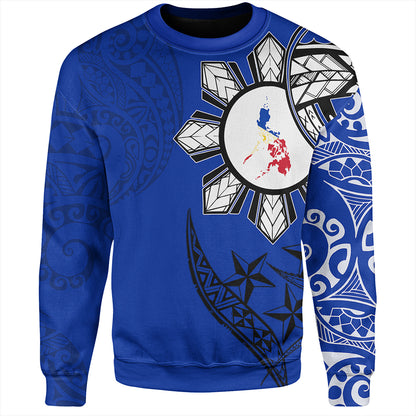 Philippines Sweatshirt Tribal Sun In My Heart Blue Style