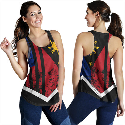 Philippines And American Women Tank Flag Half Concept Brush Style