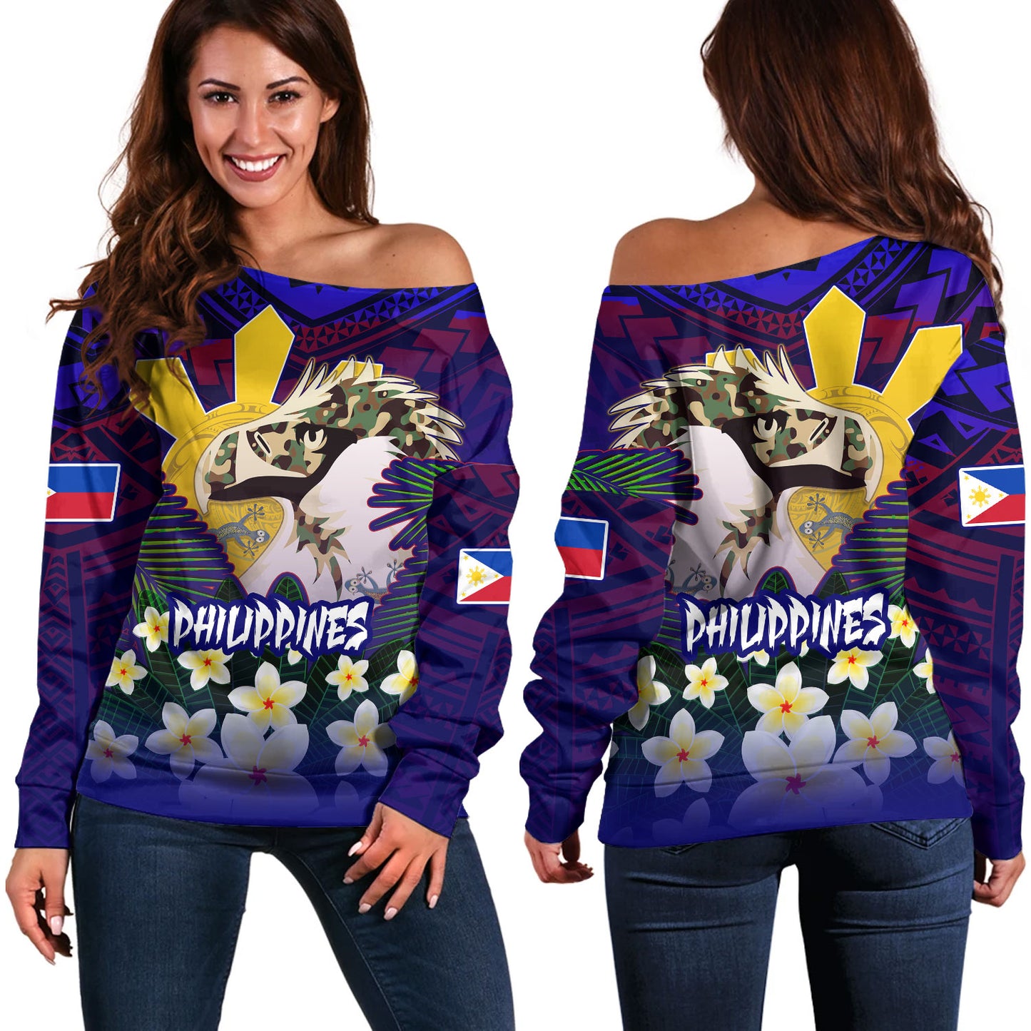 Philippines Filipinos Off Shoulder Sweatshirt Custom Philippine Sun And Eagles Summer Vibes