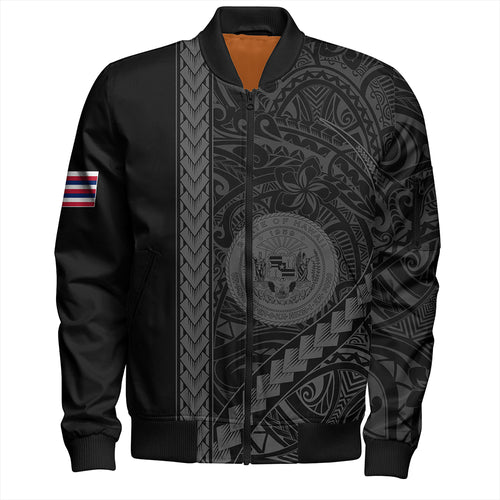 Hawaii Bomber Jacket Tribal Polynesian Coat Of Arms Gray