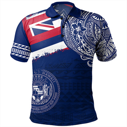 Hawaii Polo Shirt Polynesian Flag With Coat Of Arms