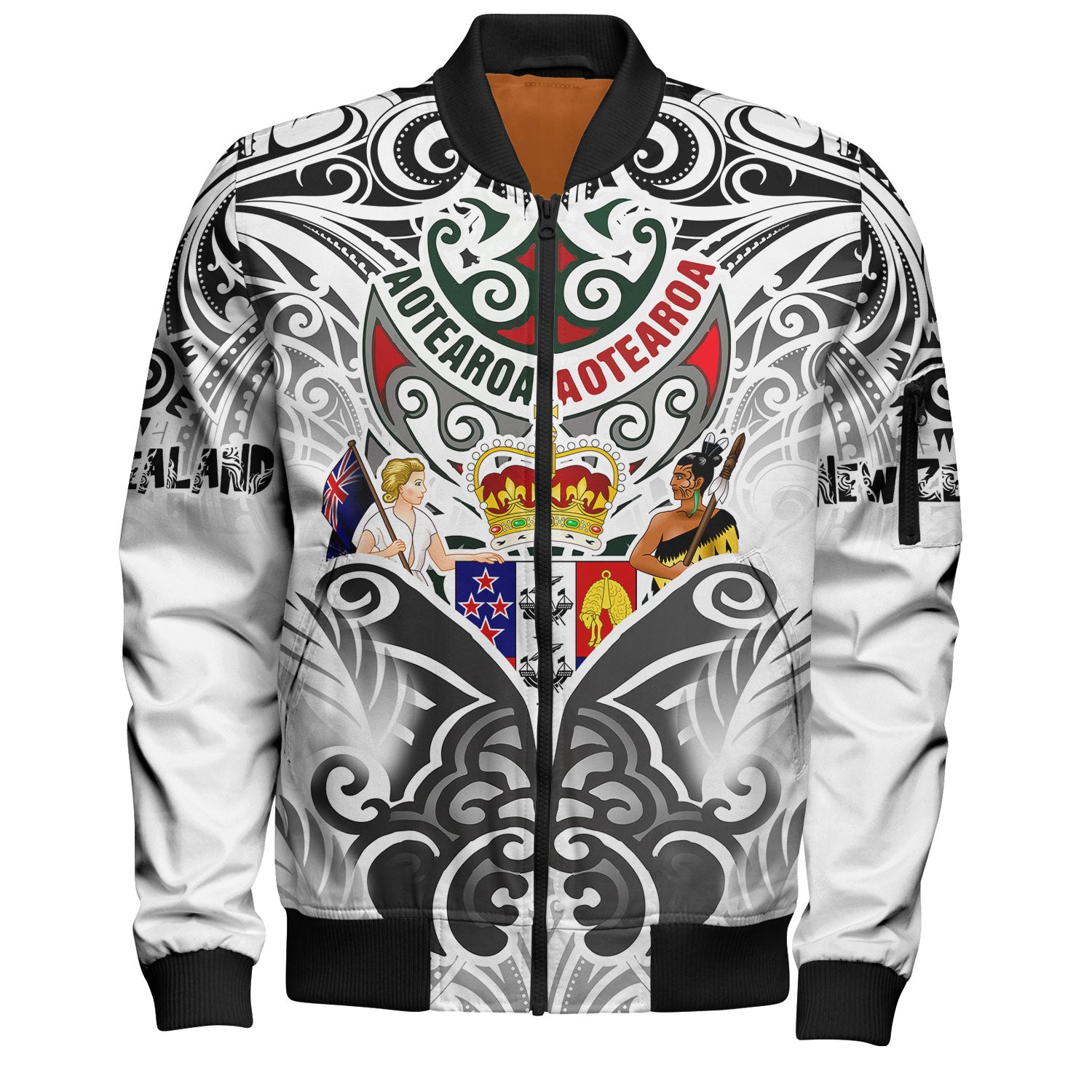 New Zealand Aotearoa Bomber Jacket Maori Traditional Hongi - The Breath Of Life Coat Of Arms Tribal Patterns