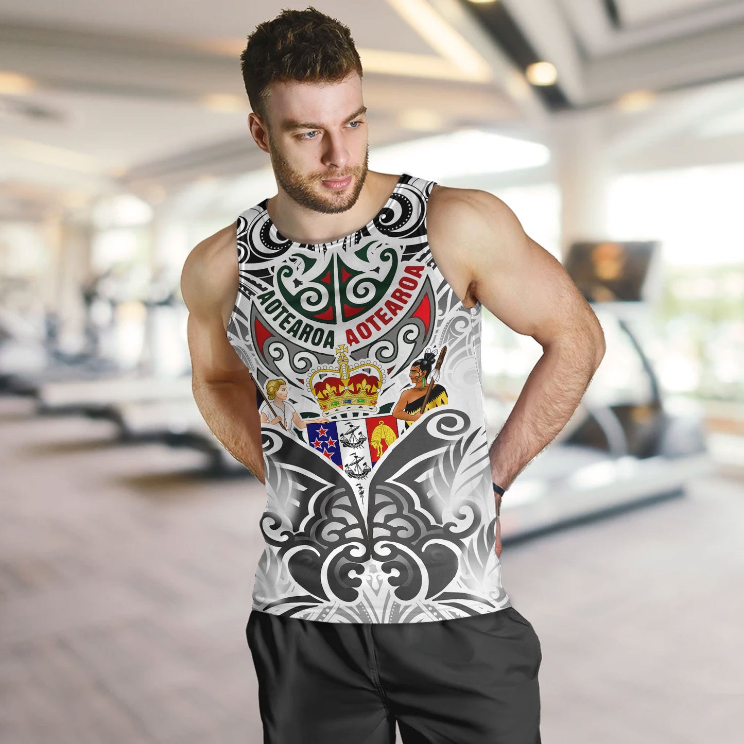 New Zealand Aotearoa Tank Top Maori Traditional Hongi - The Breath Of Life Coat Of Arms Tribal Patterns