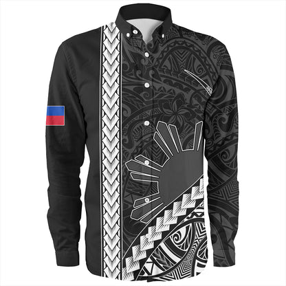 Philippines Long Sleeve Shirt Tribal Polynesian Sun Gray