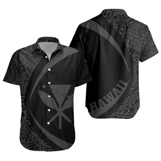 Hawaii Short Sleeve Shirt Kanaka Maoli Hawaiian Map Lauhala Gray Circle