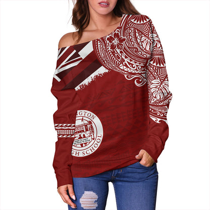 Hawaii Off Shoulder Sweatshirt Farrington High School Flag With Crest Style