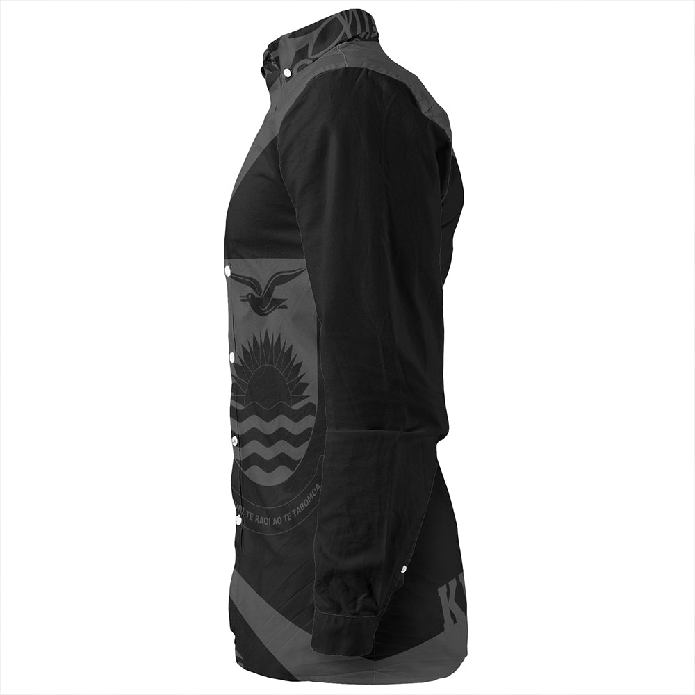 Kiribati Long Sleeve Shirt Coat Of Arm Lauhala Gray Circle