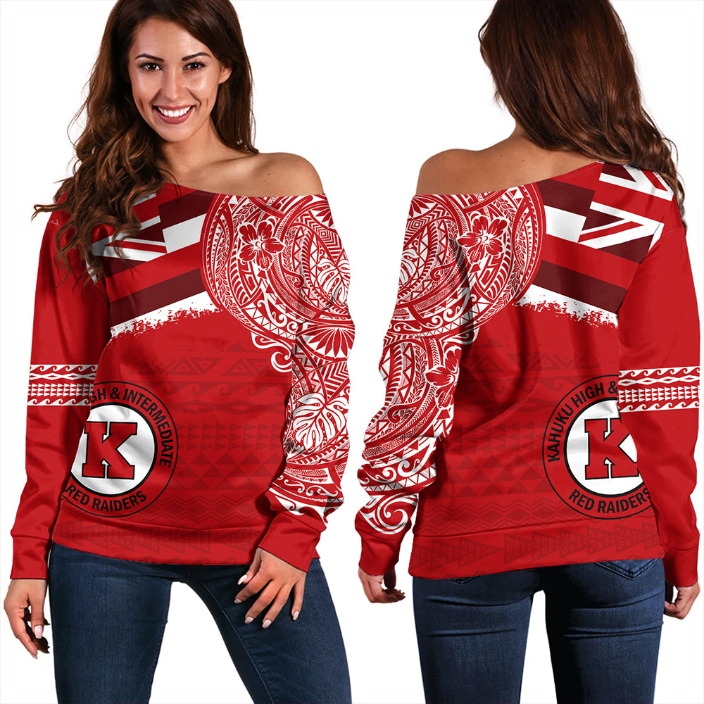 Hawaii Off Shoulder Sweatshirt Kahuku High And Intermediate School With Crest Style