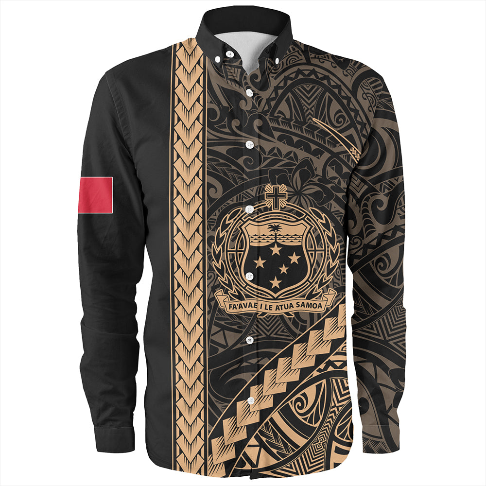Samoa Long Sleeve Shirt Tribal Polynesian Coat Of Arms Gold
