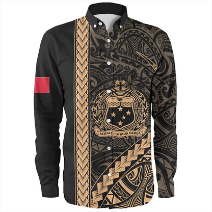 Samoa Long Sleeve Shirt Tribal Polynesian Coat Of Arms Gold