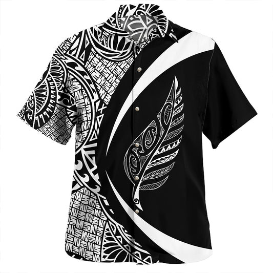 New Zealand Hawaiian Shirt Silver Fern Lauhala White Circle