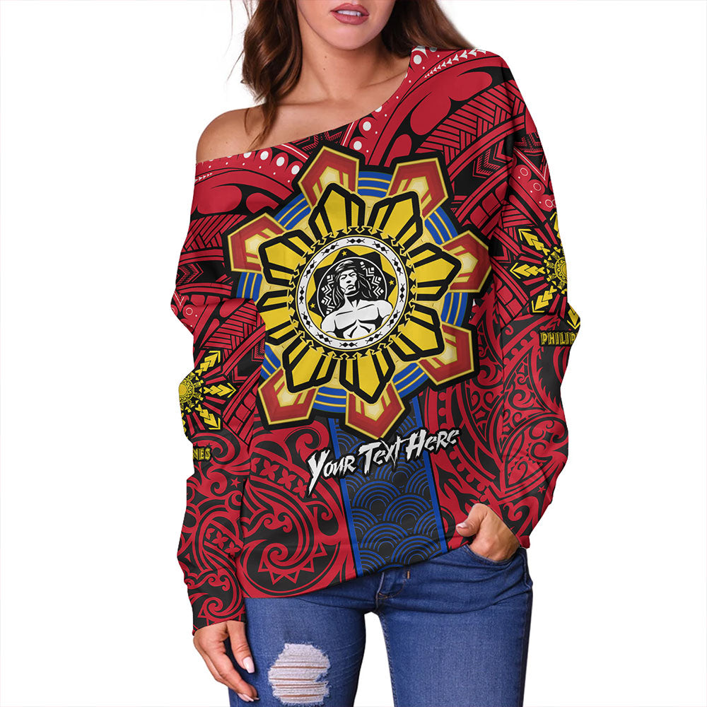 Philippines Off Shoulder Sweatshirt The Story of Lapu-Lapu Pearl of the Orient Seas Tribal Pride