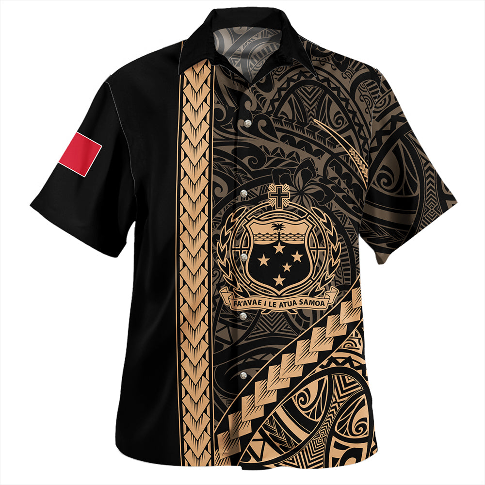Samoa Hawaiian Shirt Tribal Polynesian Coat Of Arms Gold