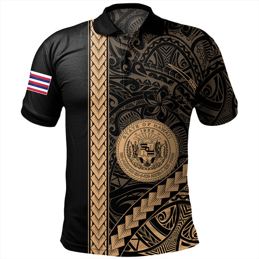 Hawaii Polo Shirt Tribal Polynesian Coat Of Arms Gold