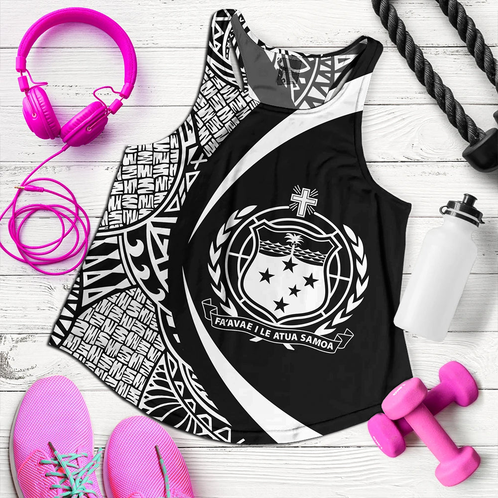 Samoa Women Tank Coat Of Arm Lauhala White Circle