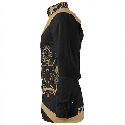 Cook Islands Long Sleeve Shirt Coat Of Arm Lauhala Gold Circle