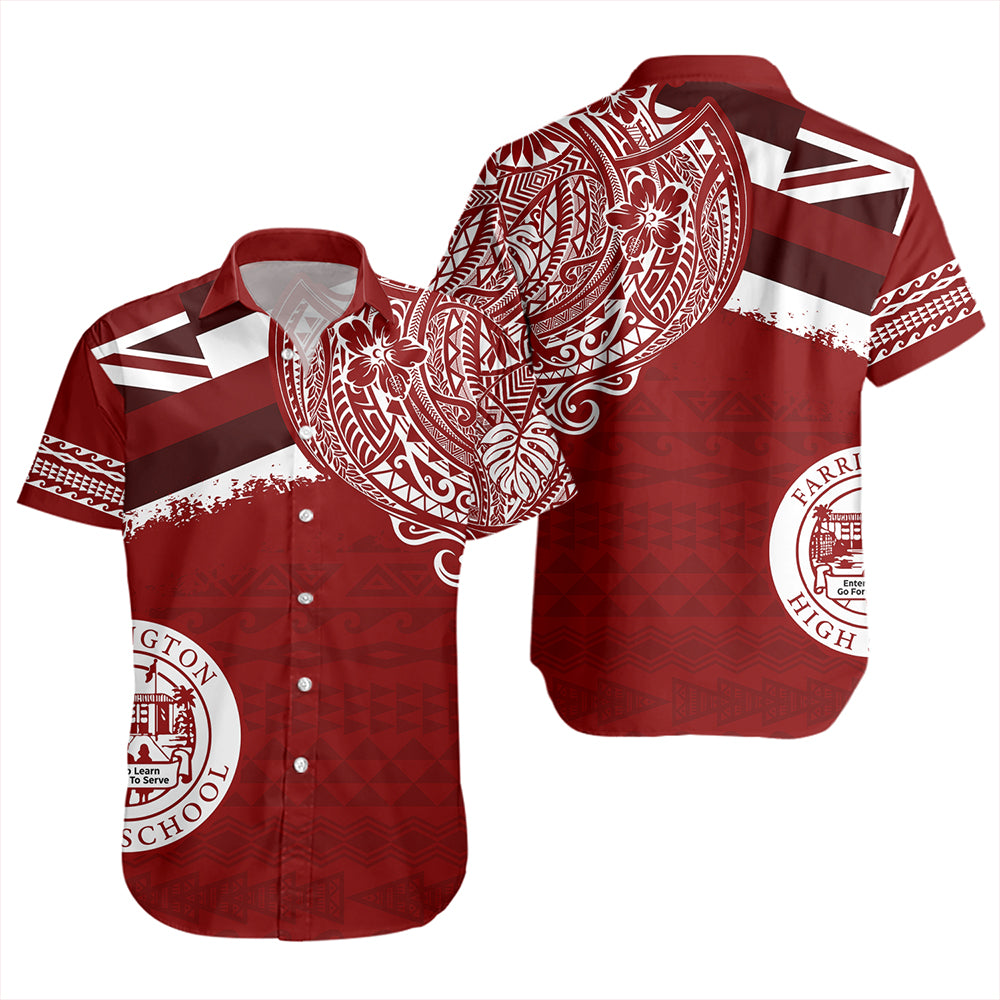 Hawaii Short Sleeve Shirt Farrington High School Flag With Crest Style