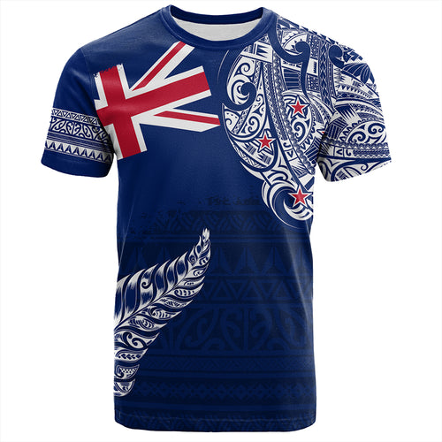 New Zealand T-Shirt Aotearoa Maori Tribal Flag With Silver Frern