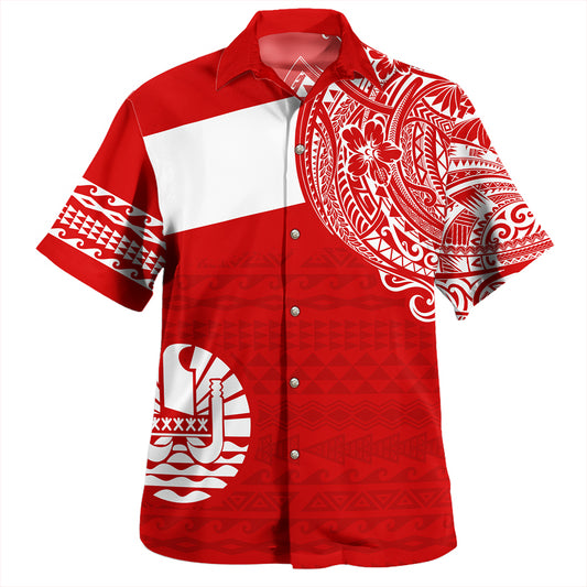 Polynesian Hawaiian Shirt Tahiti Flag With Coat Of Arms