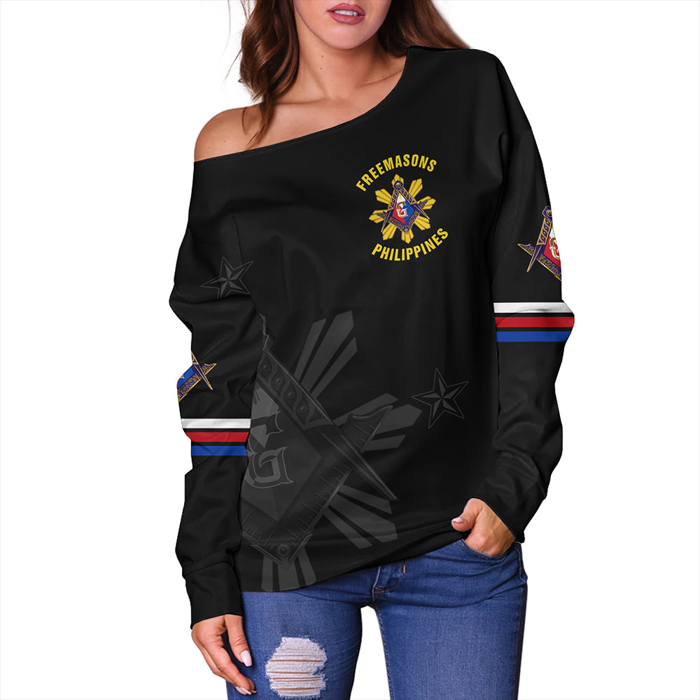 Philippines Off Shoulder Sweatshirt Freemasons Filipino Star Letter Style
