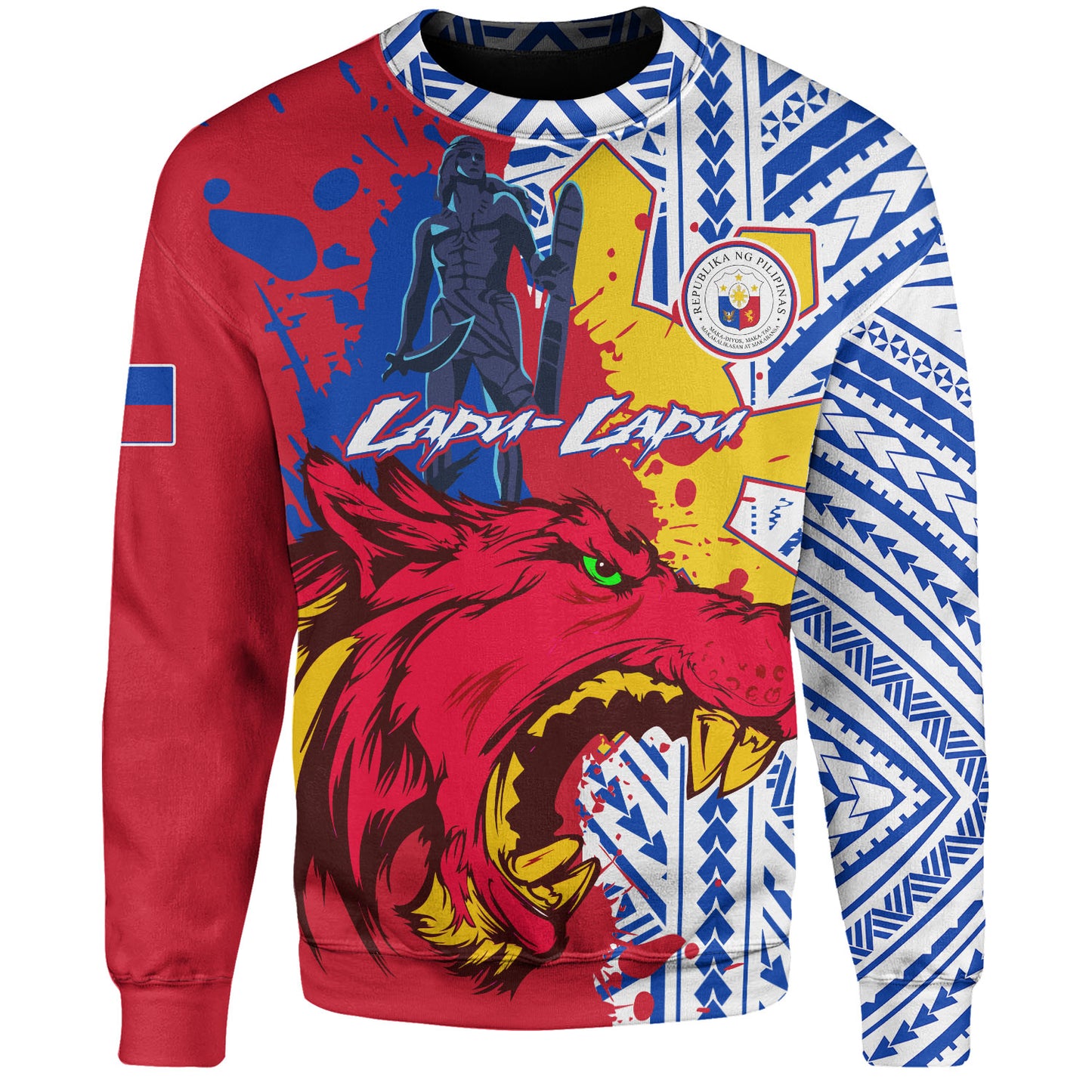 Philippines Filipinos Sweatshirt Custom Lapu-Lapu And The Wolf Tribal Polynesian Style