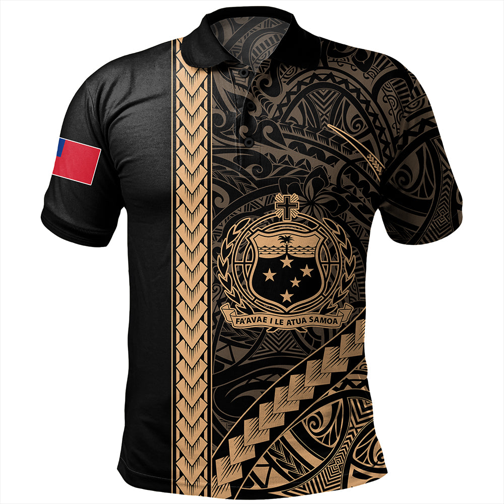 Samoa Polo Shirt Tribal Polynesian Coat Of Arms Gold