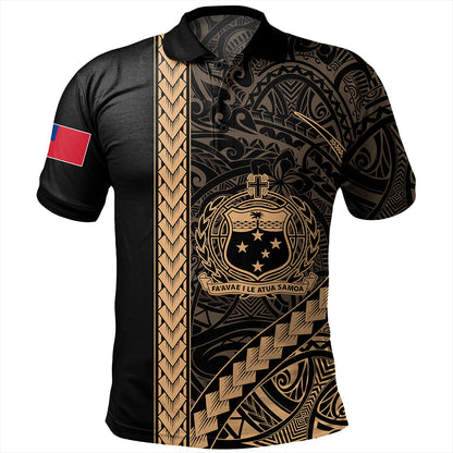 Samoa Polo Shirt Tribal Polynesian Coat Of Arms Gold