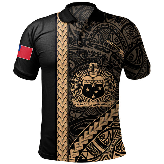 Samoa Polo Shirt Tribal Polynesian Coat Of Arms Gold