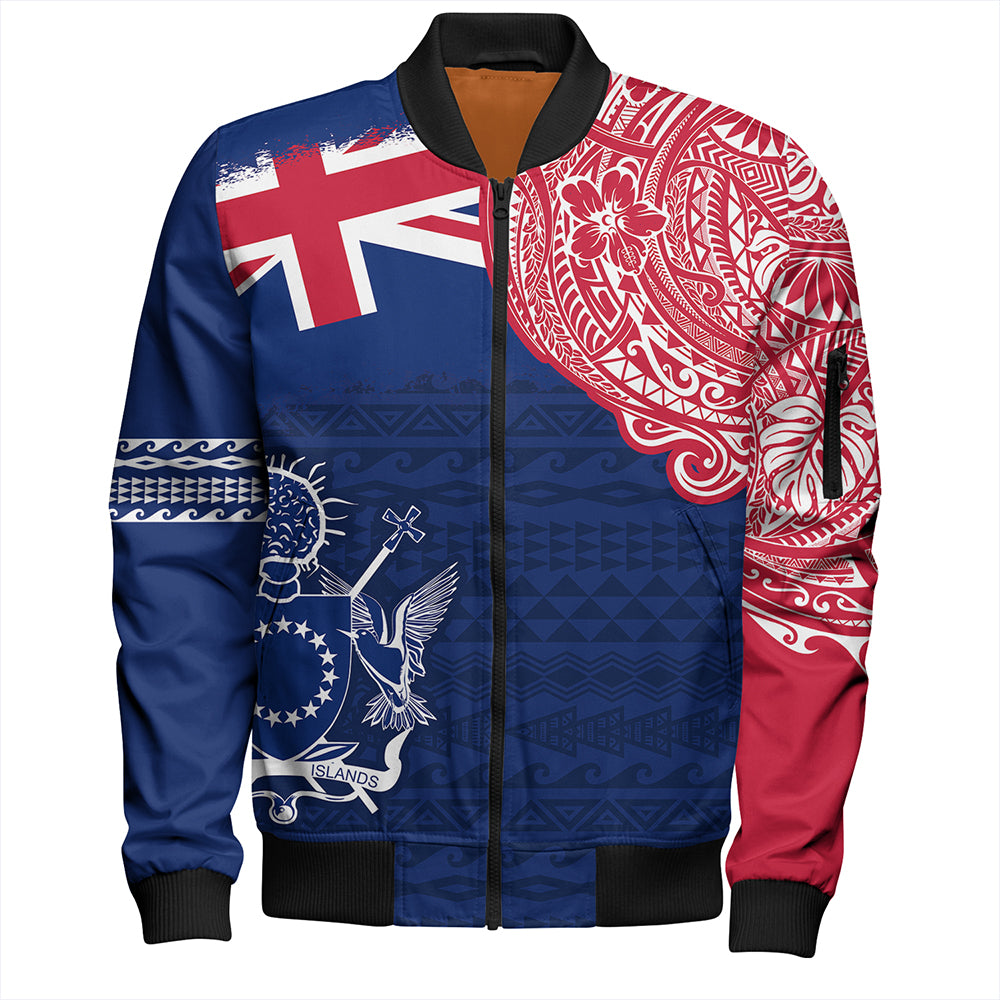 Cook Islands Bomber Jacket Polynesian Flag With Coat Of Arms