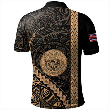 Hawaii Polo Shirt Tribal Polynesian Coat Of Arms Gold