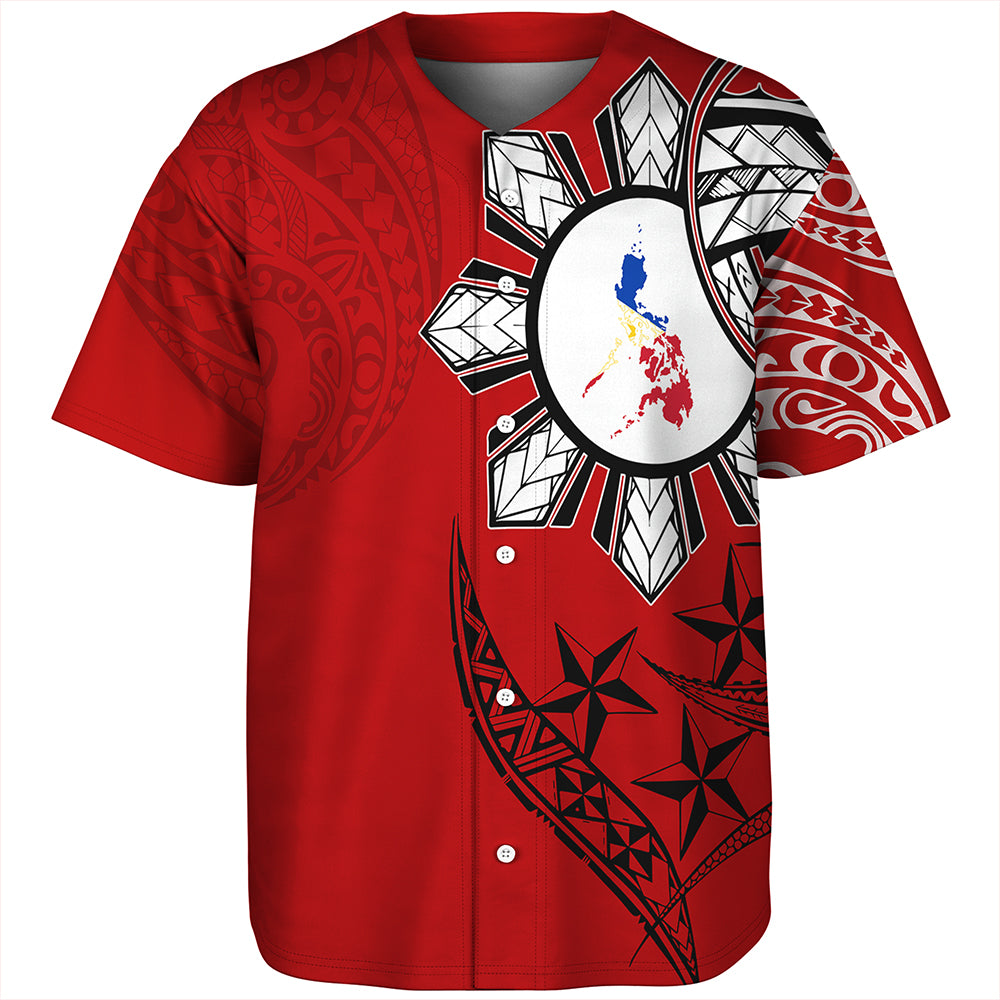 Philippines Baseball Shirt Tribal Sun In My Heart Red Style