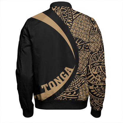 Tonga Bomber Jacket Coat Of Arm Lauhala Gold Ver 2 Circle
