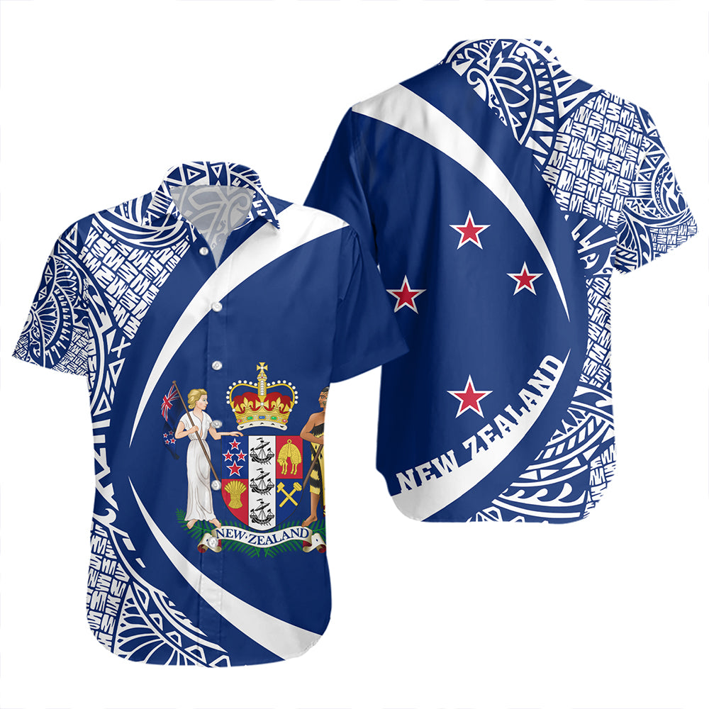 New Zealand Short Sleeve Shirt Coat Of Arm Lauhala White Circle
