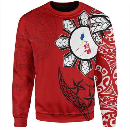 Philippines Sweatshirt Tribal Sun In My Heart Red Style