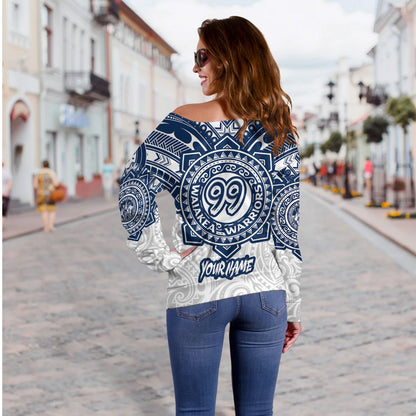 Hawaii Off Shoulder Sweatshirt - Custom Waiakea High School Super Waiakea Warriors Tribal Style