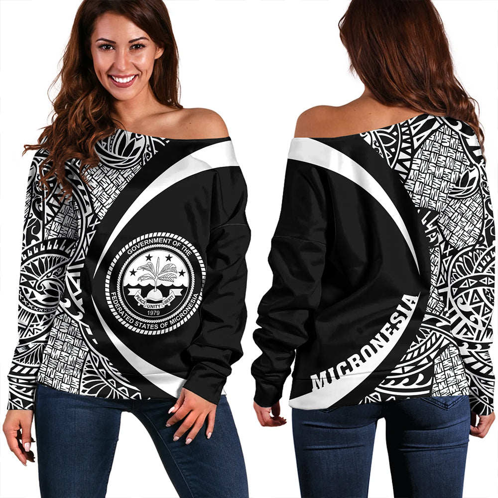 Federated States of Micronesia Off Shoulder Sweatshirt Coat Of Arm Lauhala White Circle