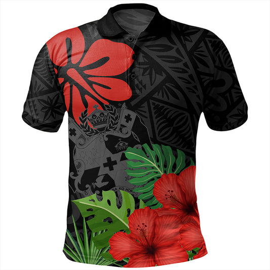 Tonga Polo Shirt Tonga Coat Of Arms Polynesian Hibiscus
