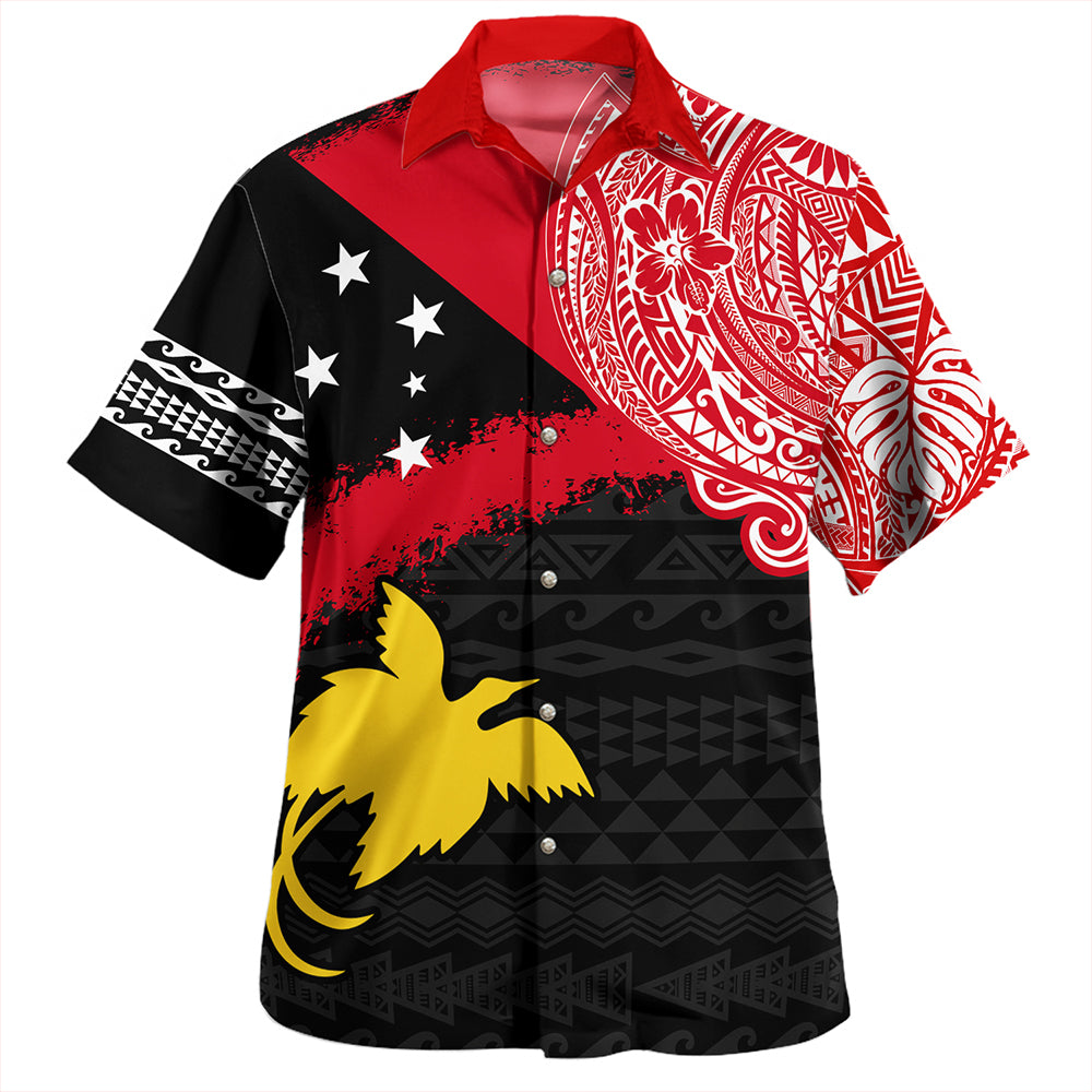 Papua New Guinea Hawaiian Shirt - PNG Flag Color With Traditional Patterns
