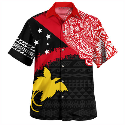 Papua New Guinea Hawaiian Shirt - PNG Flag Color With Traditional Patterns