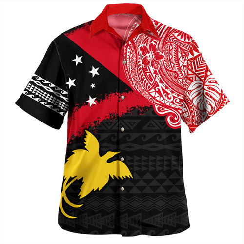 Papua New Guinea Hawaiian Shirt - PNG Flag Color With Traditional Patterns