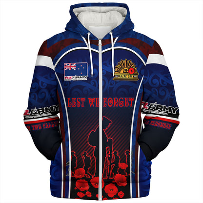 New Zealand Sherpa Hoodie Custom New Zealand Army Keeping Anzac Spirit Lives Poppies Maori Style