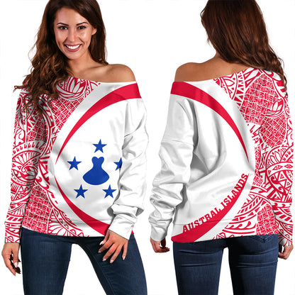 Austral Islands Off Shoulder Sweatshirt Coat Of Arm Lauhala Circle