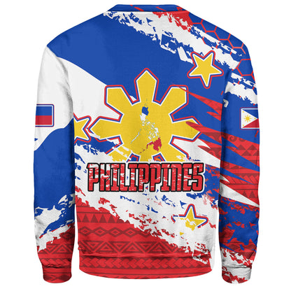 Philippines Filipinos Sweatshirt Custom Filipino Sun 3 Stars Bicolor Flag Tribal Grunge Style