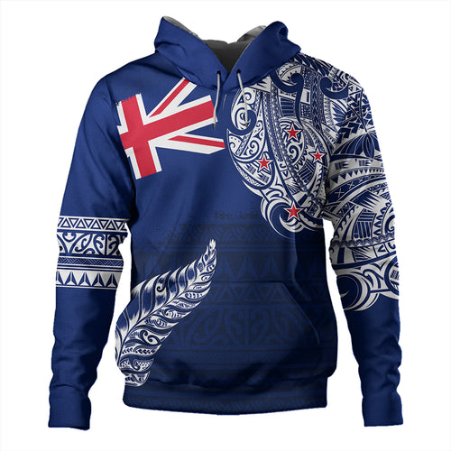 New Zealand Hoodie Aotearoa Maori Tribal Flag With Silver Frern